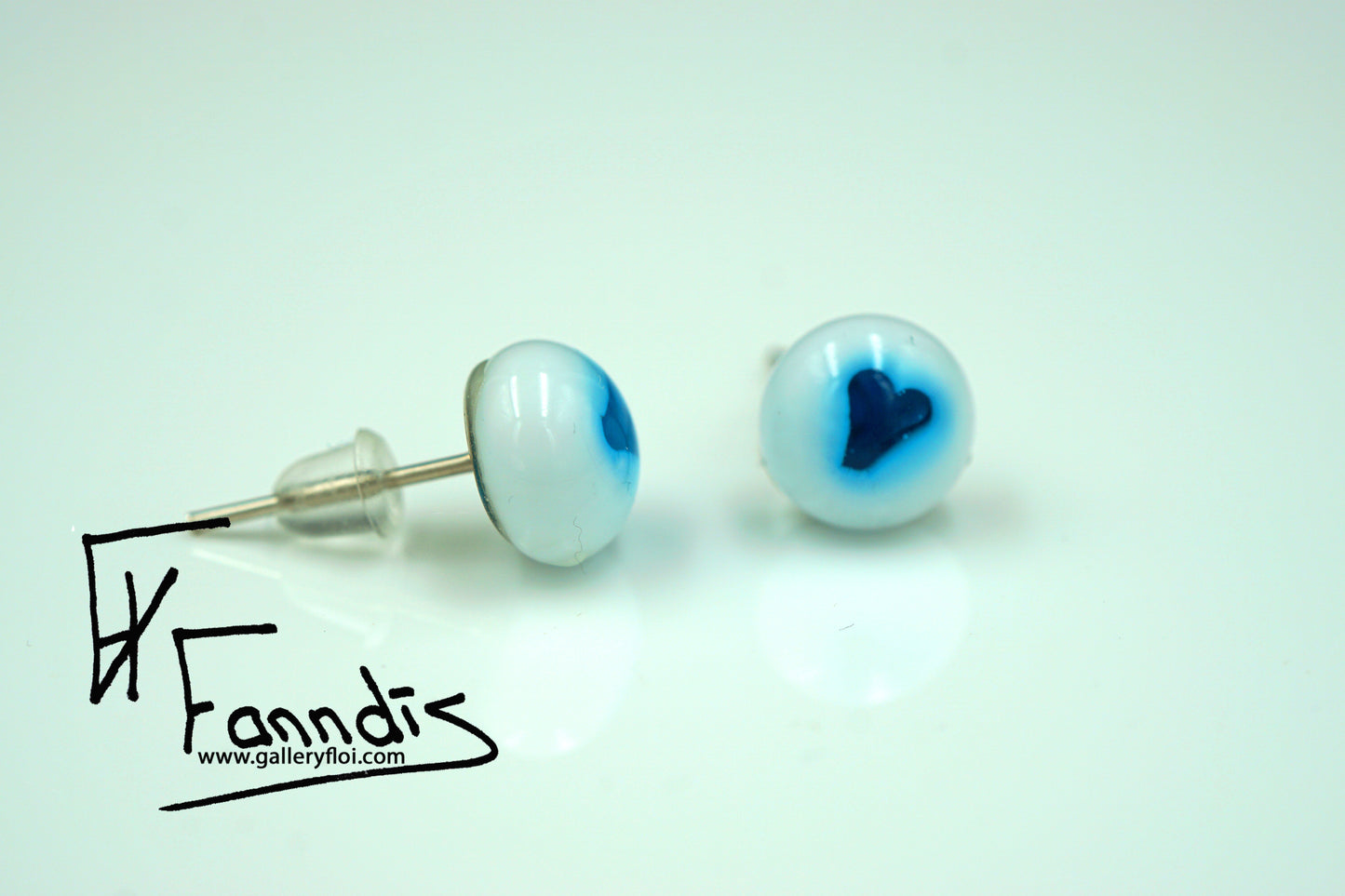 Einstök pinna eyrnalokkar Hjarta Dökk blágrænn / Unique stud earrings Heart Dark Turquoise