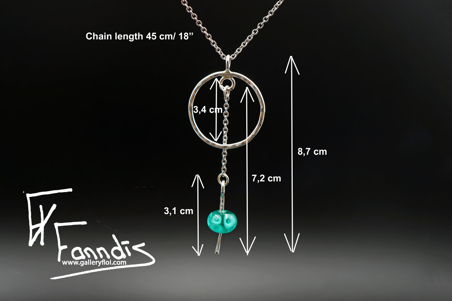 925 Silfur hálsmen með glerperlu / 925 Silver necklace with a glass bead