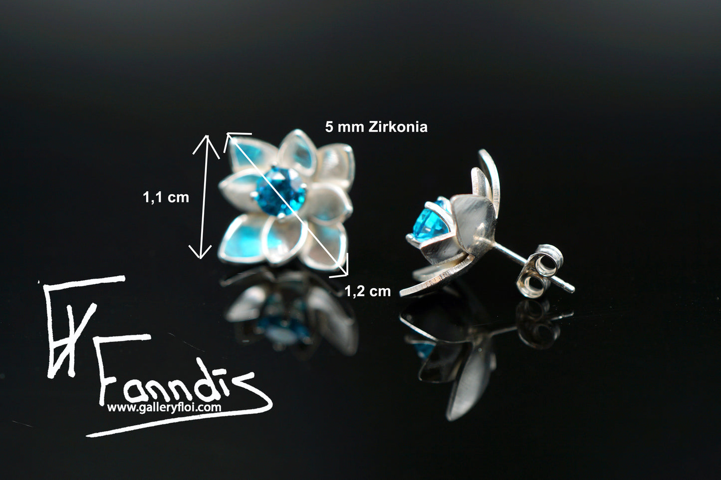 925 Silfur Blóma eyrnalokkar með Zirkonia / 925 Silver Flower earrings with Zirkonia