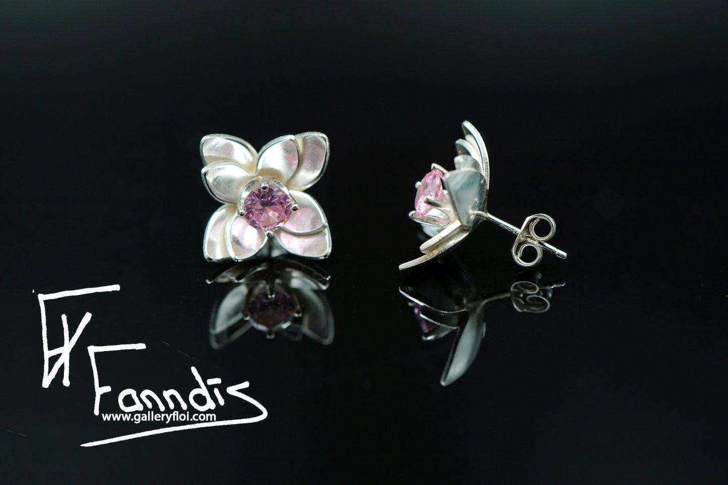 925 Silfur Blóma eyrnalokkar með Zirkonia / 925 Silver Flower earrings with Zirkonia