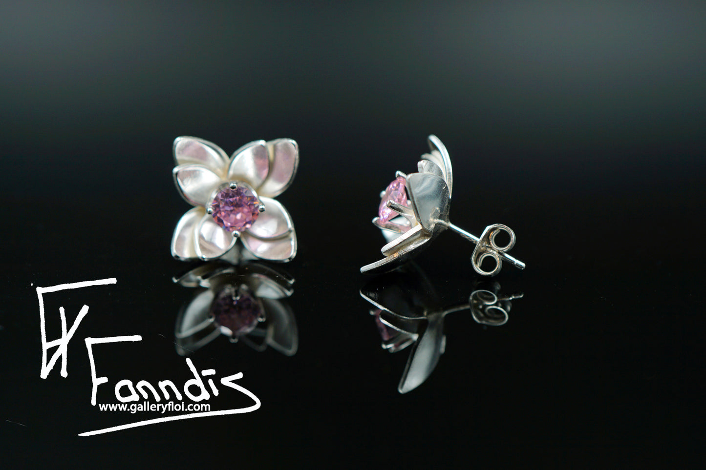 925 Silfur Blóma eyrnalokkar með Zirkonia / 925 Silver Flower earrings with Zirkonia