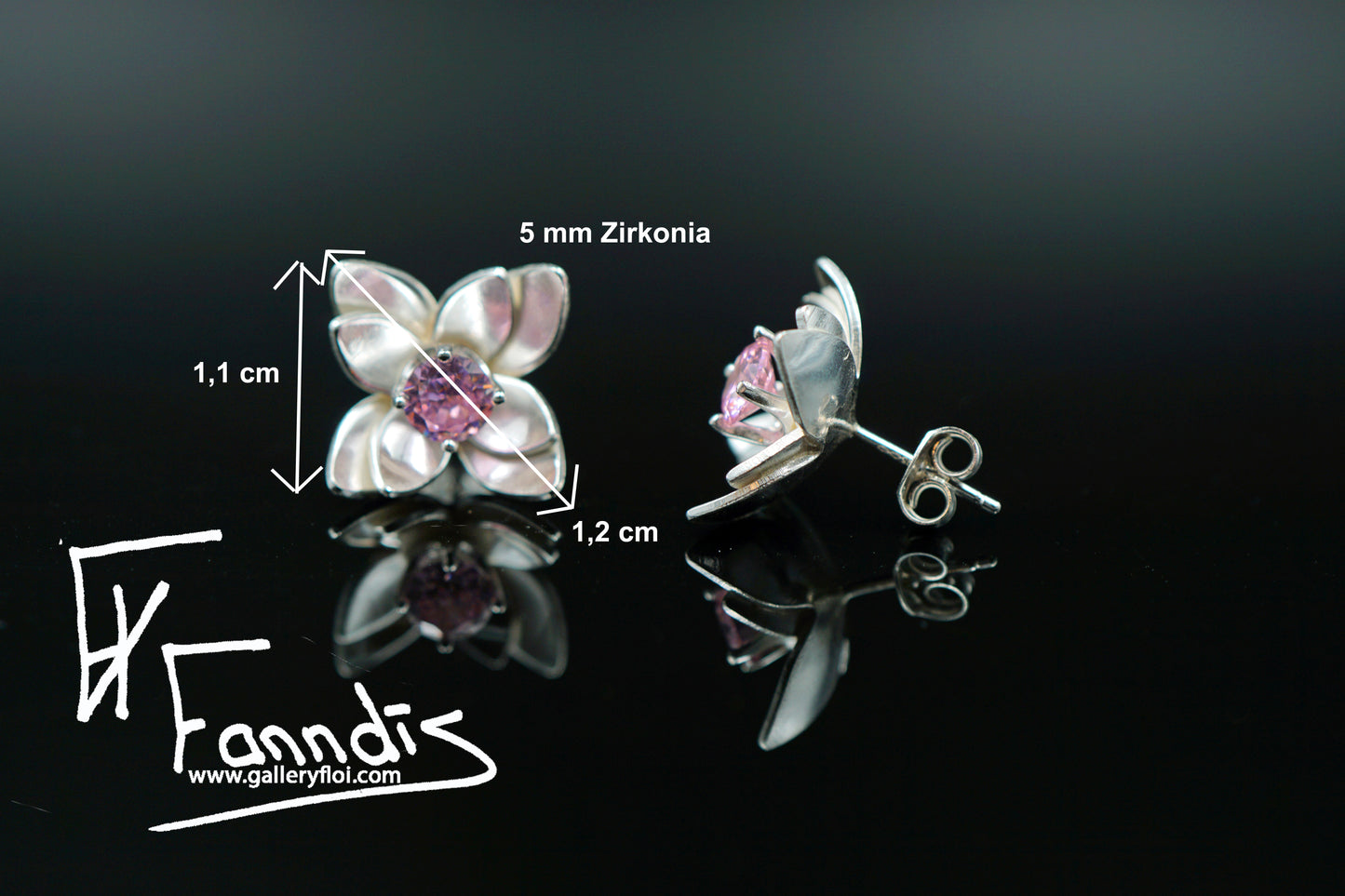 925 Silfur Blóma eyrnalokkar með Zirkonia / 925 Silver Flower earrings with Zirkonia