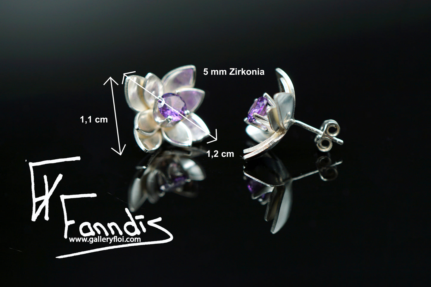925 Silfur Blóma eyrnalokkar með Zirkonia / 925 Silver Flower earrings with Zirkonia