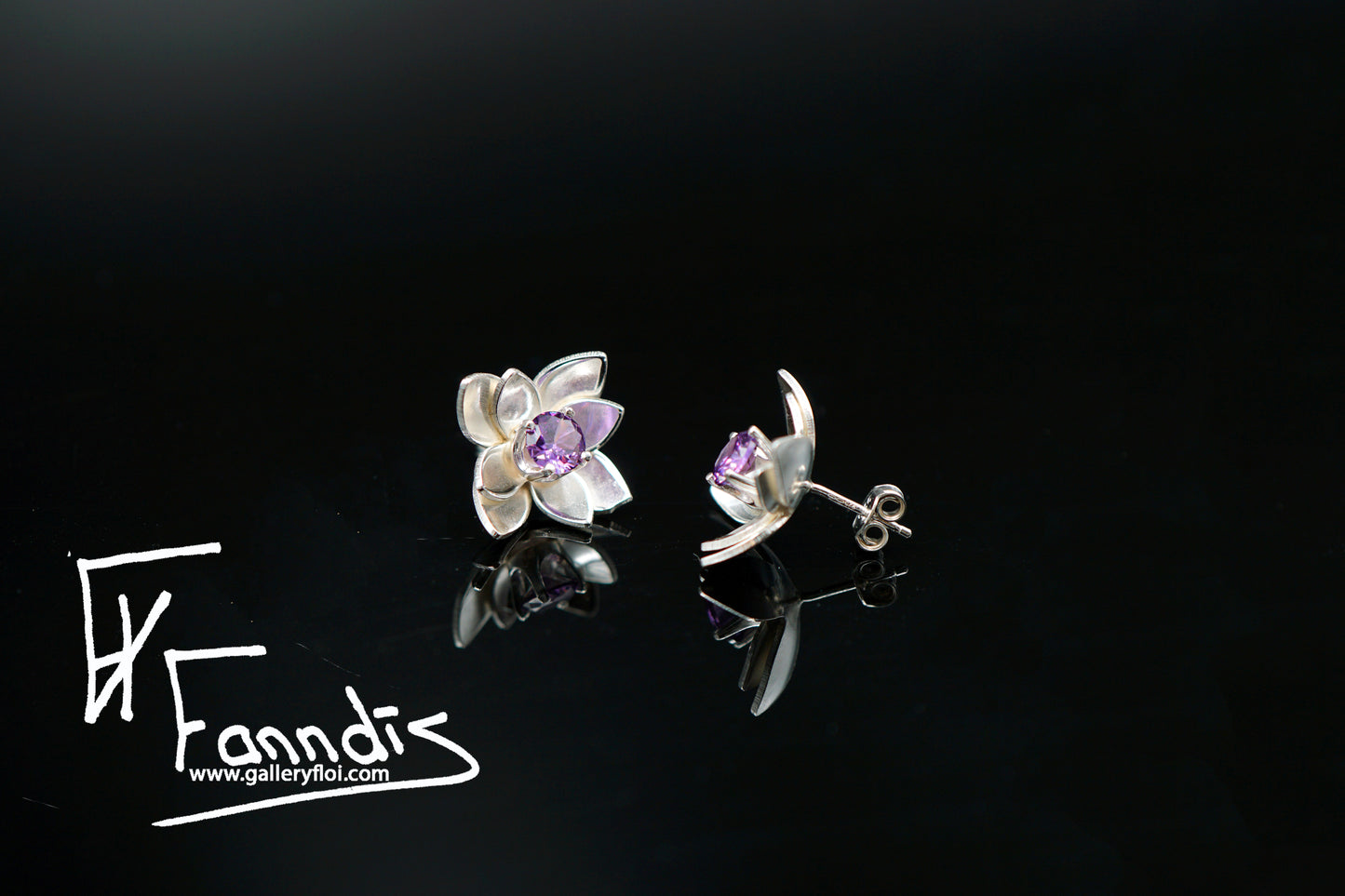 925 Silfur Blóma eyrnalokkar með Zirkonia / 925 Silver Flower earrings with Zirkonia