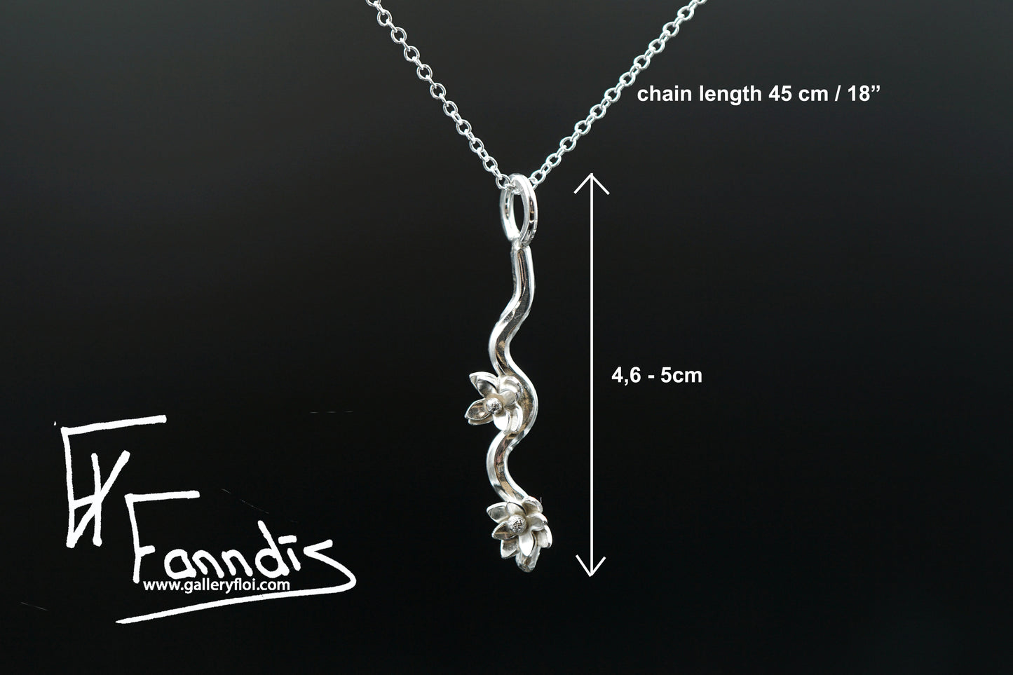 925 Silfur Blóma grein hálsmen / 925 Silver Flower branch necklace