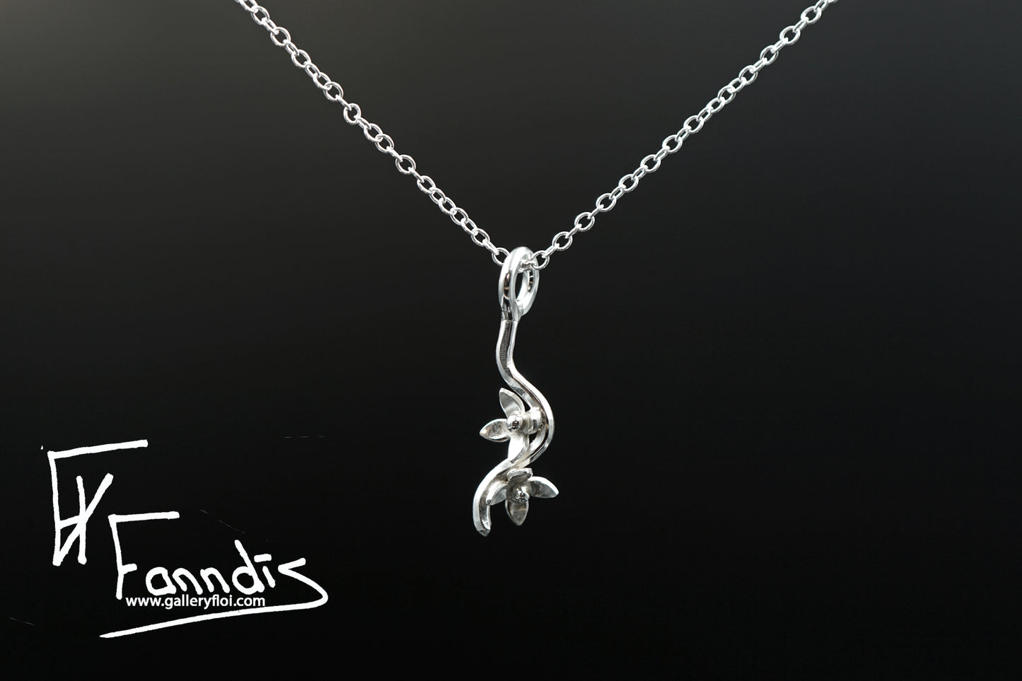 925 Silfur Blóma grein hálsmen / 925 Silver Flower branch necklace
