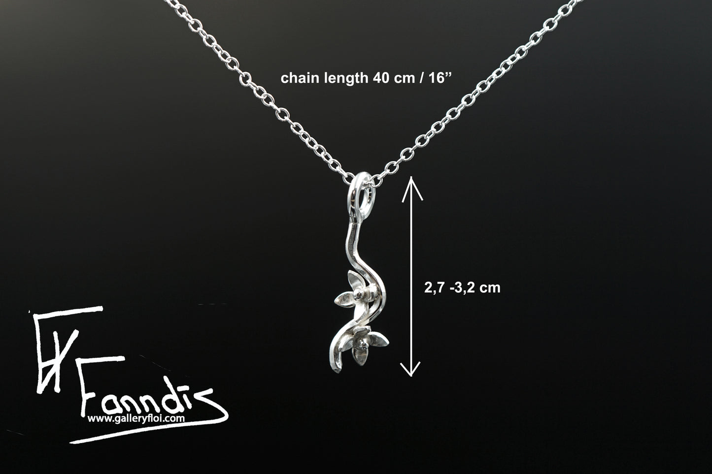 925 Silfur Blóma grein hálsmen / 925 Silver Flower branch necklace