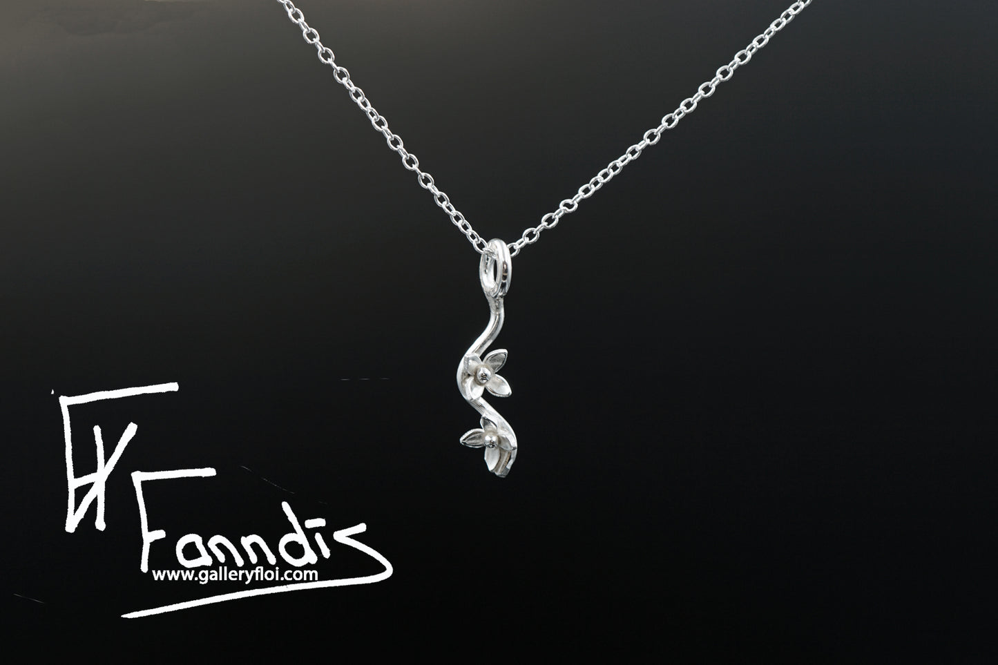 925 Silfur Blóma grein hálsmen / 925 Silver Flower branch necklace