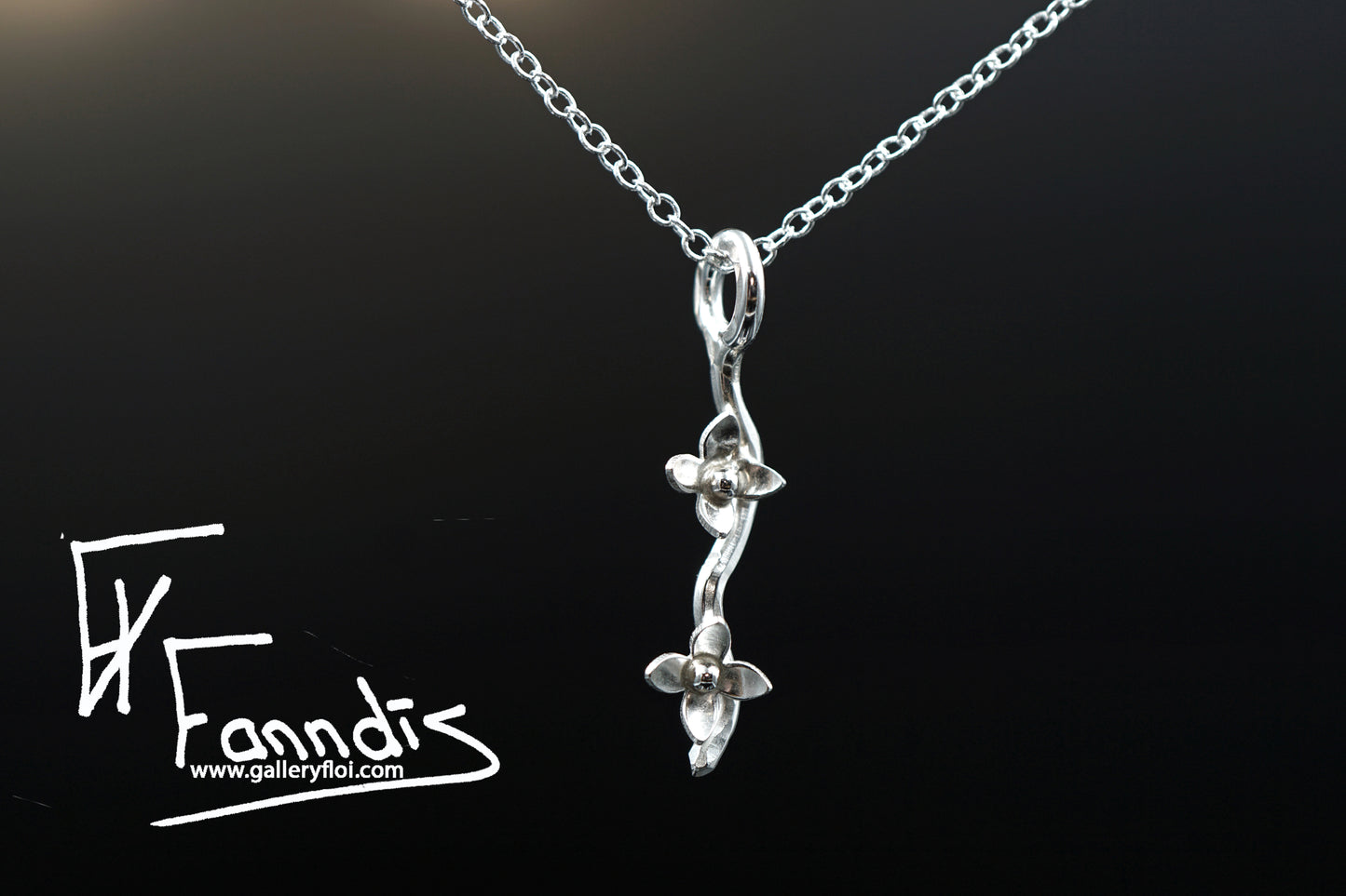 925 Silfur Blóma grein hálsmen / 925 Silver Flower branch necklace
