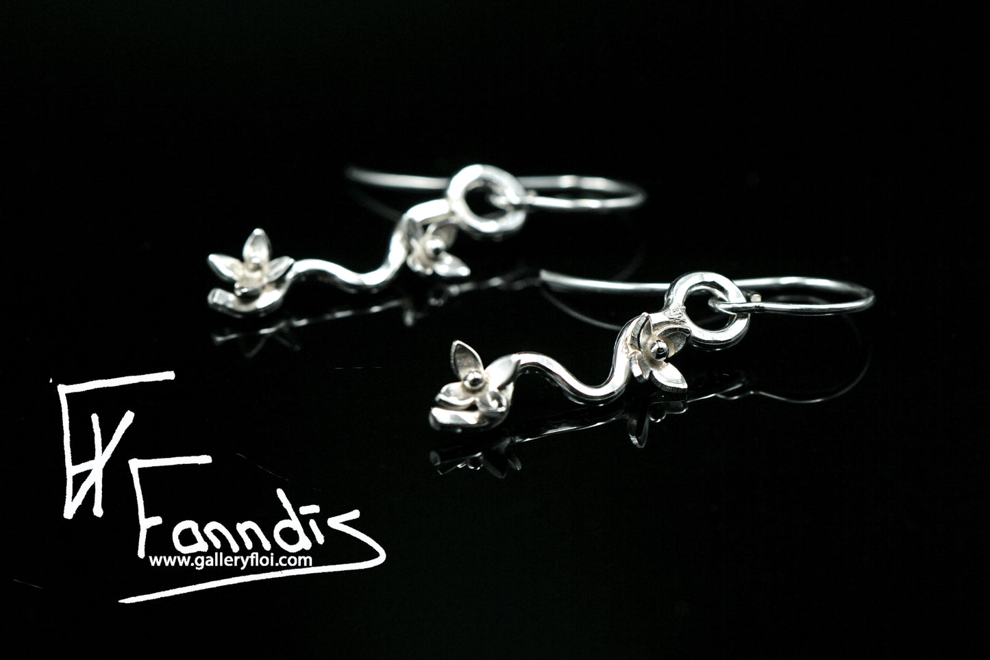 925 Silfur blóma grein eyrnalokkar / 925 Silver flower branch earrings