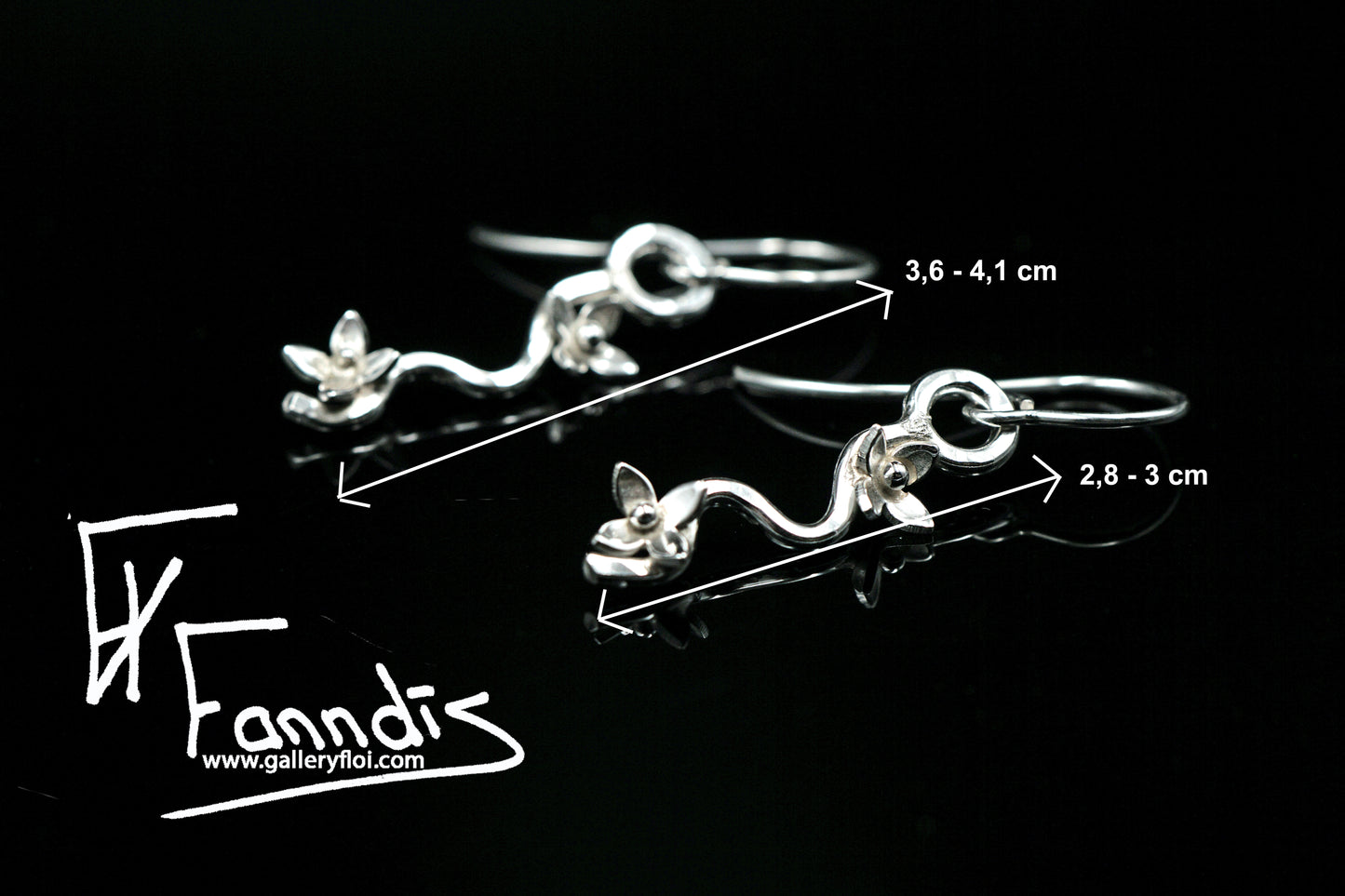 925 Silfur blóma grein eyrnalokkar / 925 Silver flower branch earrings