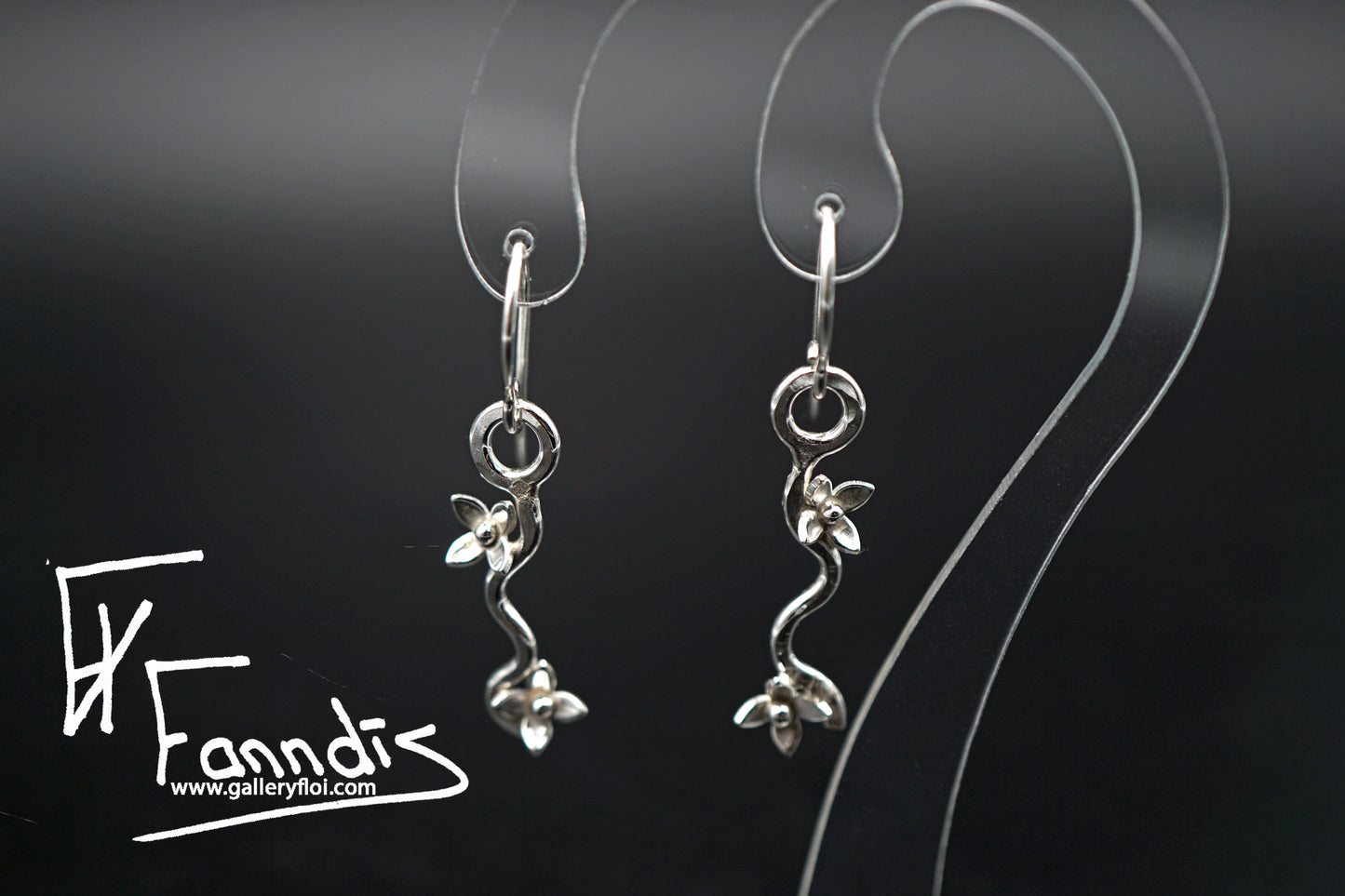 925 Silfur blóma grein eyrnalokkar / 925 Silver flower branch earrings