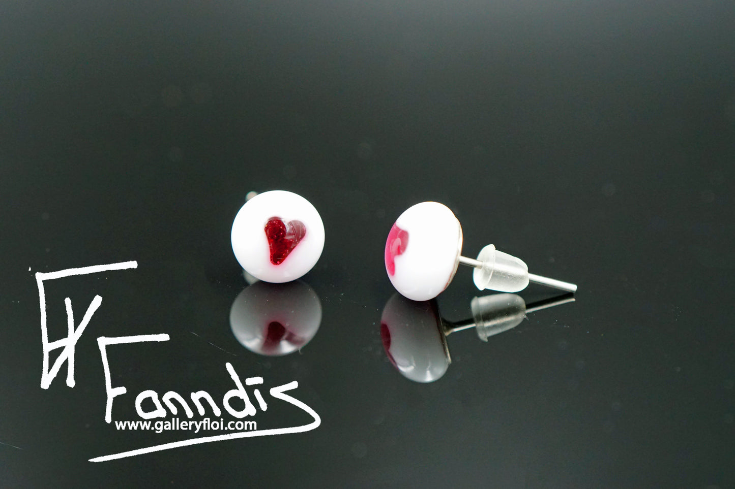 Einstök pinna eyrnalokkar hjarta bleik dama / Unique stud earrings heart pink lady