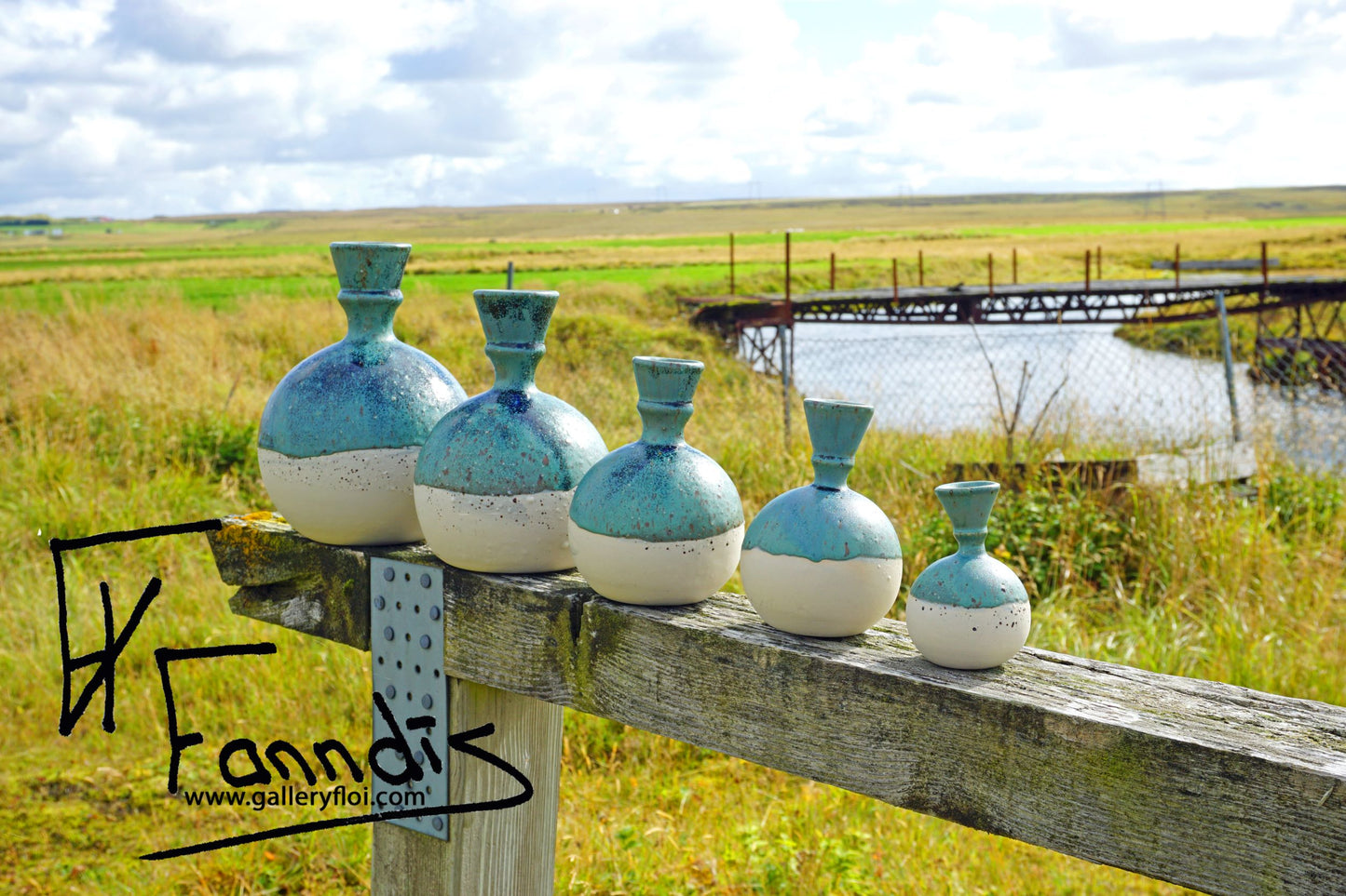 Flói blá grænn kúlu vasi / Flói blue green sphere flower vase