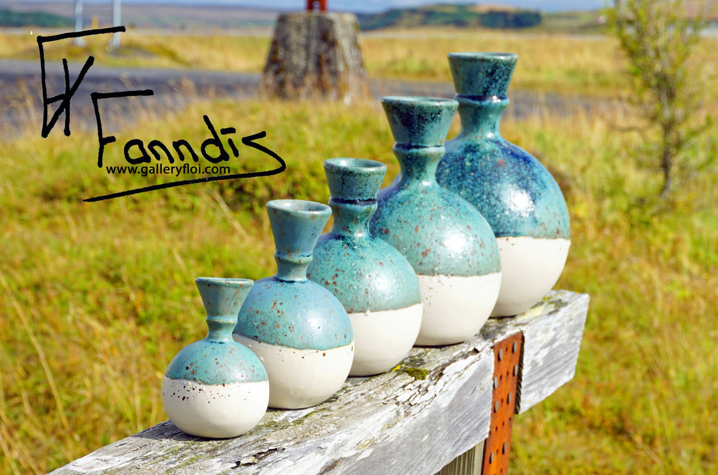 Flói blá grænn kúlu vasi / Flói blue green sphere flower vase