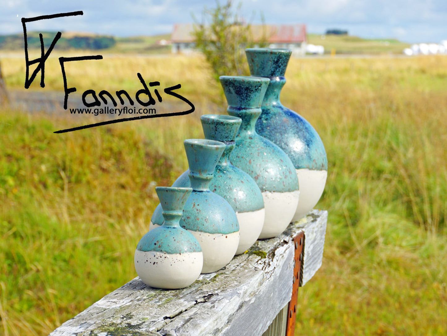 Flói blá grænn kúlu vasi / Flói blue green sphere flower vase