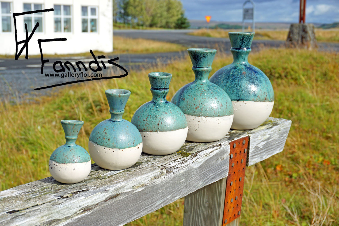 Flói blá grænn kúlu vasi / Flói blue green sphere flower vase