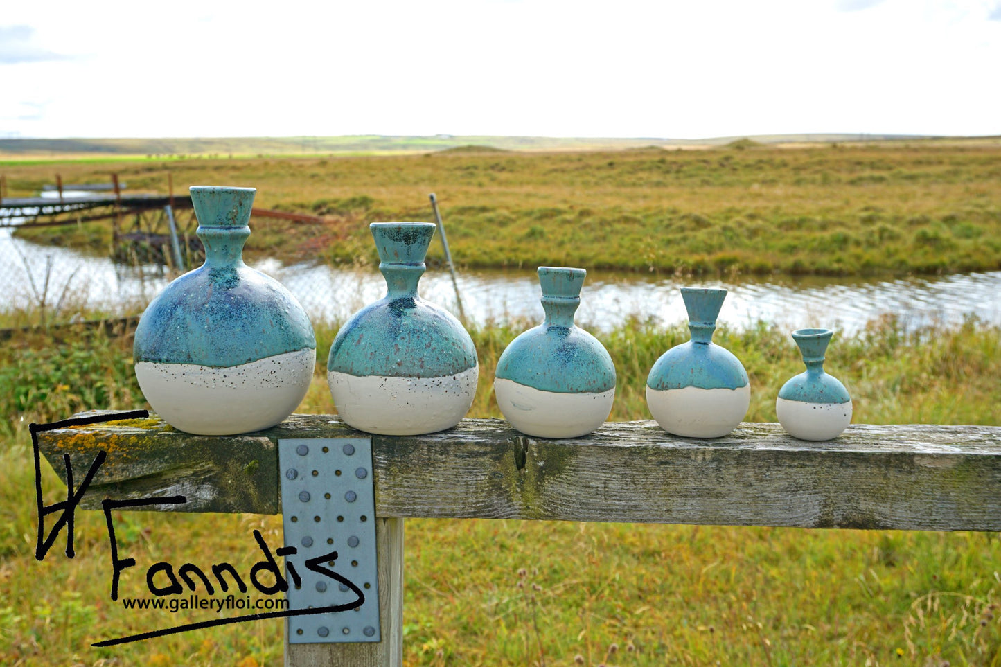 Flói blá grænn kúlu vasi / Flói blue green sphere flower vase