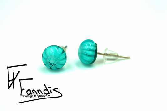 Einstök pinna eyrnalokkar blóm sægrænn / Unique stud earrings flower teal