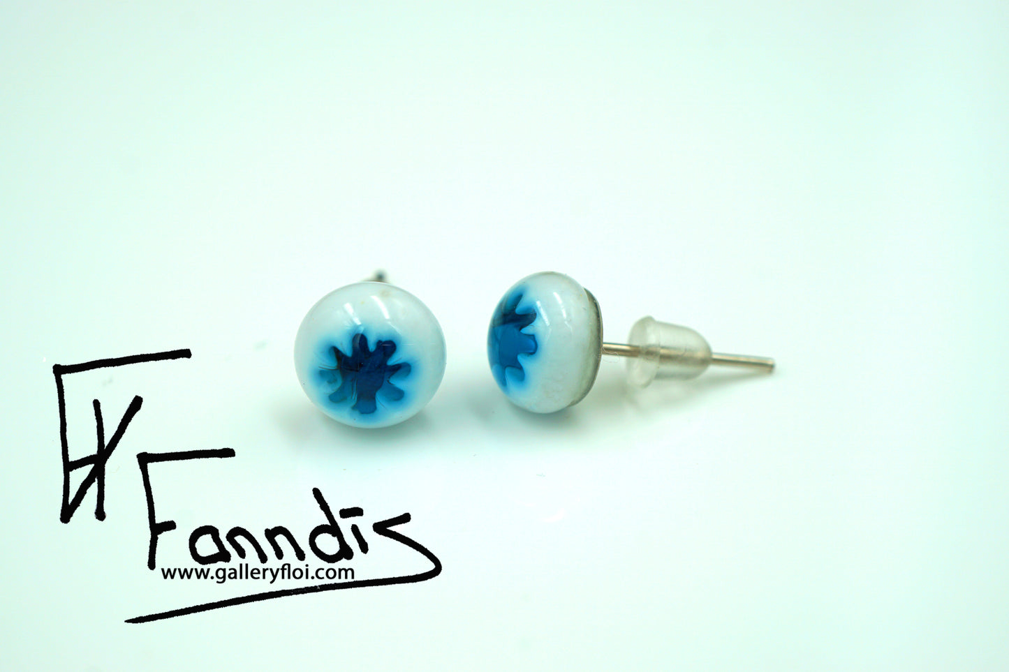 Einstök pinna eyrnalokkar Blóm Dökk blágrænn / Unique stud earrings Flower Dark Turquoise