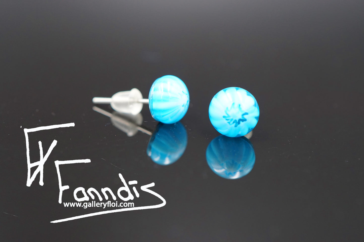 Einstök pinna eyrnalokkar Blóm Dökk Blágrænn / Unique stud earrings Flower Dark Turquoise