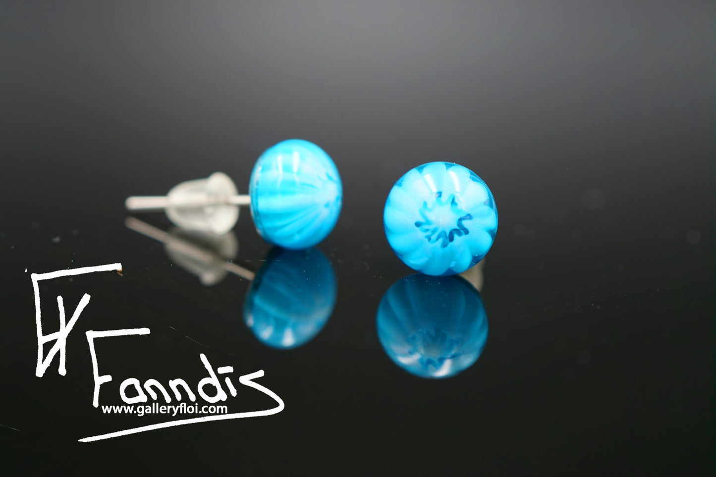 Einstök pinna eyrnalokkar Blóm Dökk Blágrænn / Unique stud earrings Flower Dark Turquoise