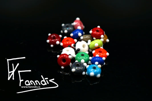 Víkinga glerperlur í opaq litum með doppum / Viking glass beads in opaq colors with dots