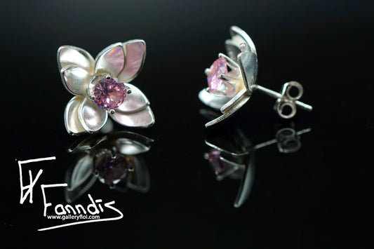 925 Silfur Blóma eyrnalokkar með Zirkonia / 925 Silver Flower earrings with Zirkonia