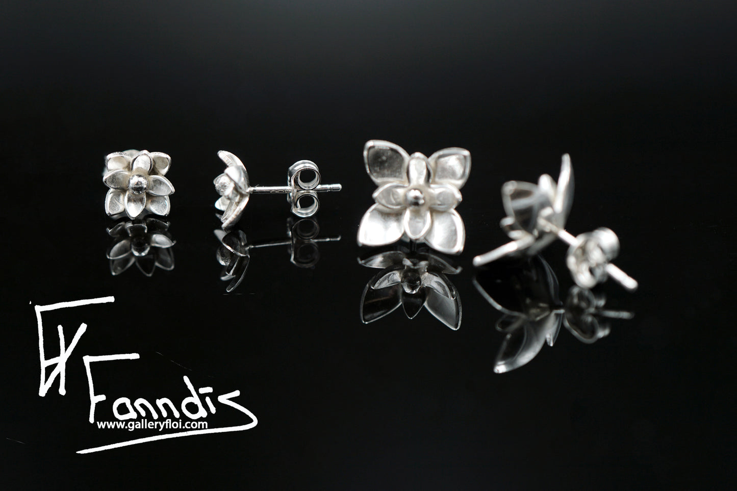 925 Silfur blóma eyrnalokkar / 925 Silver flower earrings