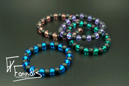Glerperlu og hraun armband / Glass bead and lava bracelet (transparent)