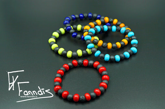 Glerperlu og hraun armband (Ógegnsætt) / Glass bead and lava bracelet (Opag)