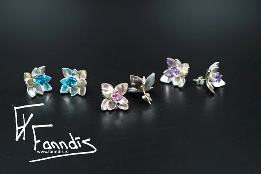 925 Silfur Blóma eyrnalokkar með Zirkonia / 925 Silver Flower earrings with Zirkonia