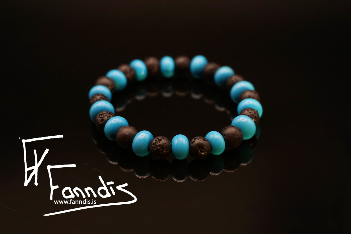 Glerperlu og hraun armband (Ógegnsætt) / Glass bead and lava bracelet (Opag)