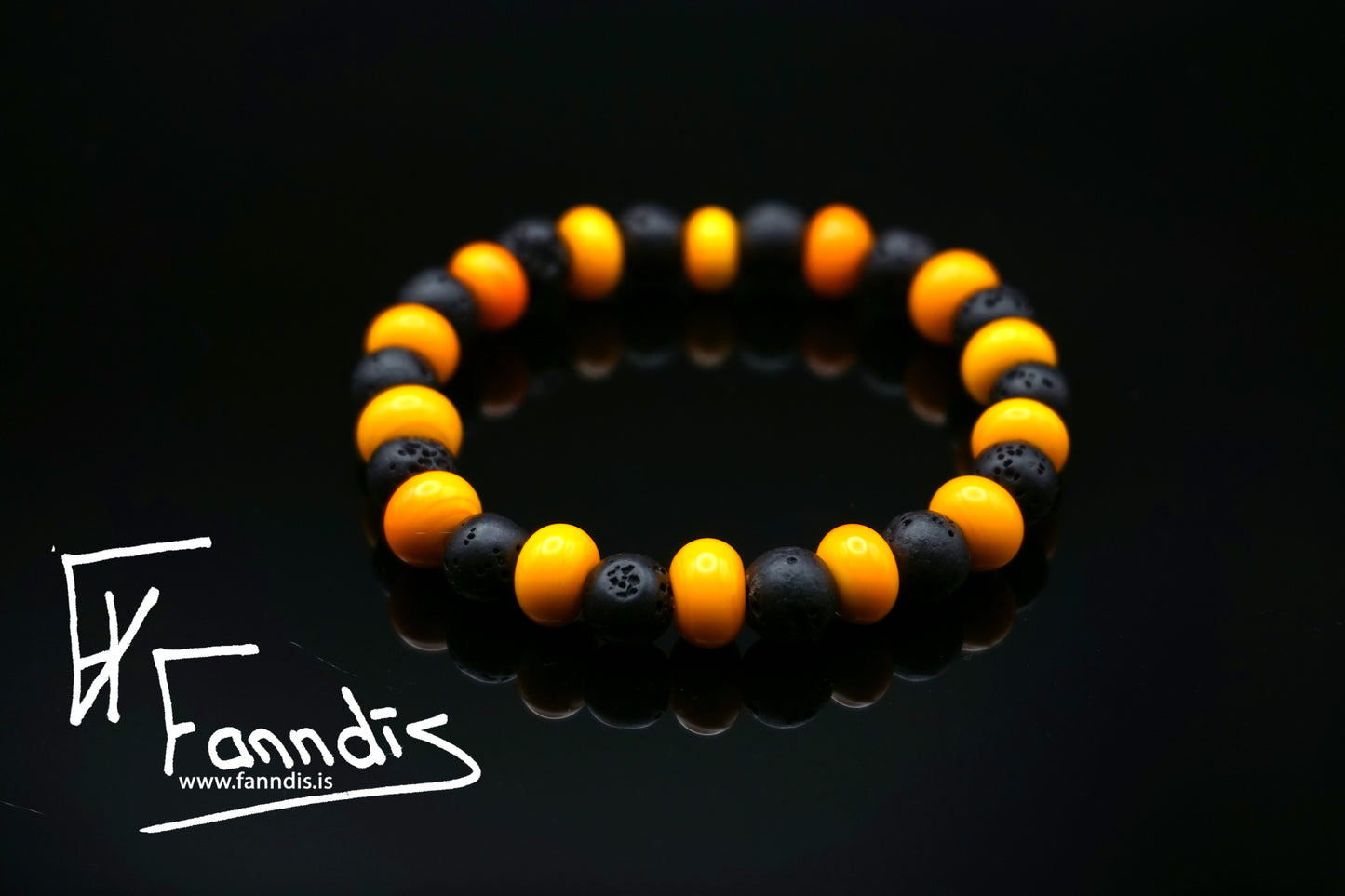 Glerperlu og hraun armband (Ógegnsætt) / Glass bead and lava bracelet (Opag)