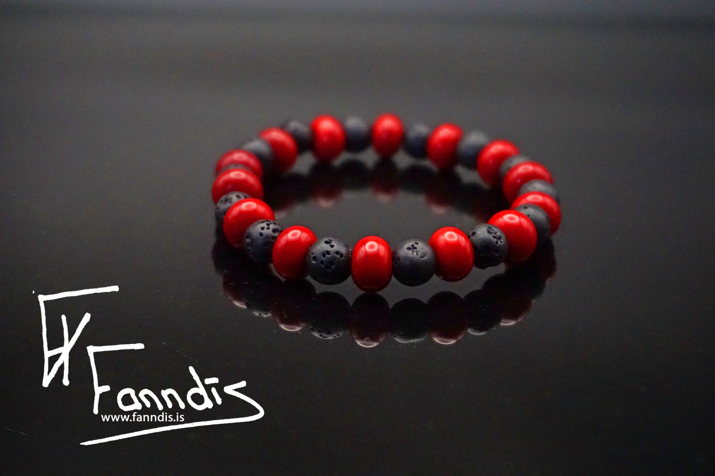Glerperlu og hraun armband (Ógegnsætt) / Glass bead and lava bracelet (Opag)