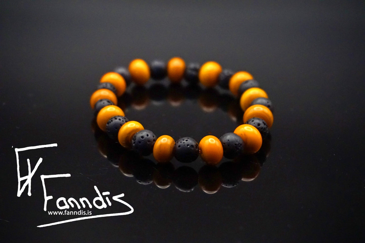 Glerperlu og hraun armband (Ógegnsætt) / Glass bead and lava bracelet (Opag)