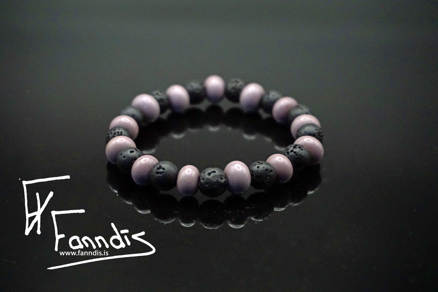 Glerperlu og hraun armband (Ógegnsætt) / Glass bead and lava bracelet (Opag)
