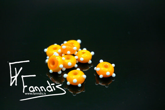 Glerperla Dökk Gulur með hvítum doppum / Glass bead Dark Yellow with white dots