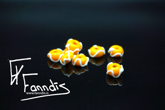 Glerperla Dökk Gulur með hvítri bylgjulínu / Glass bead Dark Yellow with white wavy line