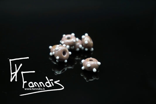 Glerperla Fjólublár með hvítum doppum / Glass bead Purple white dots