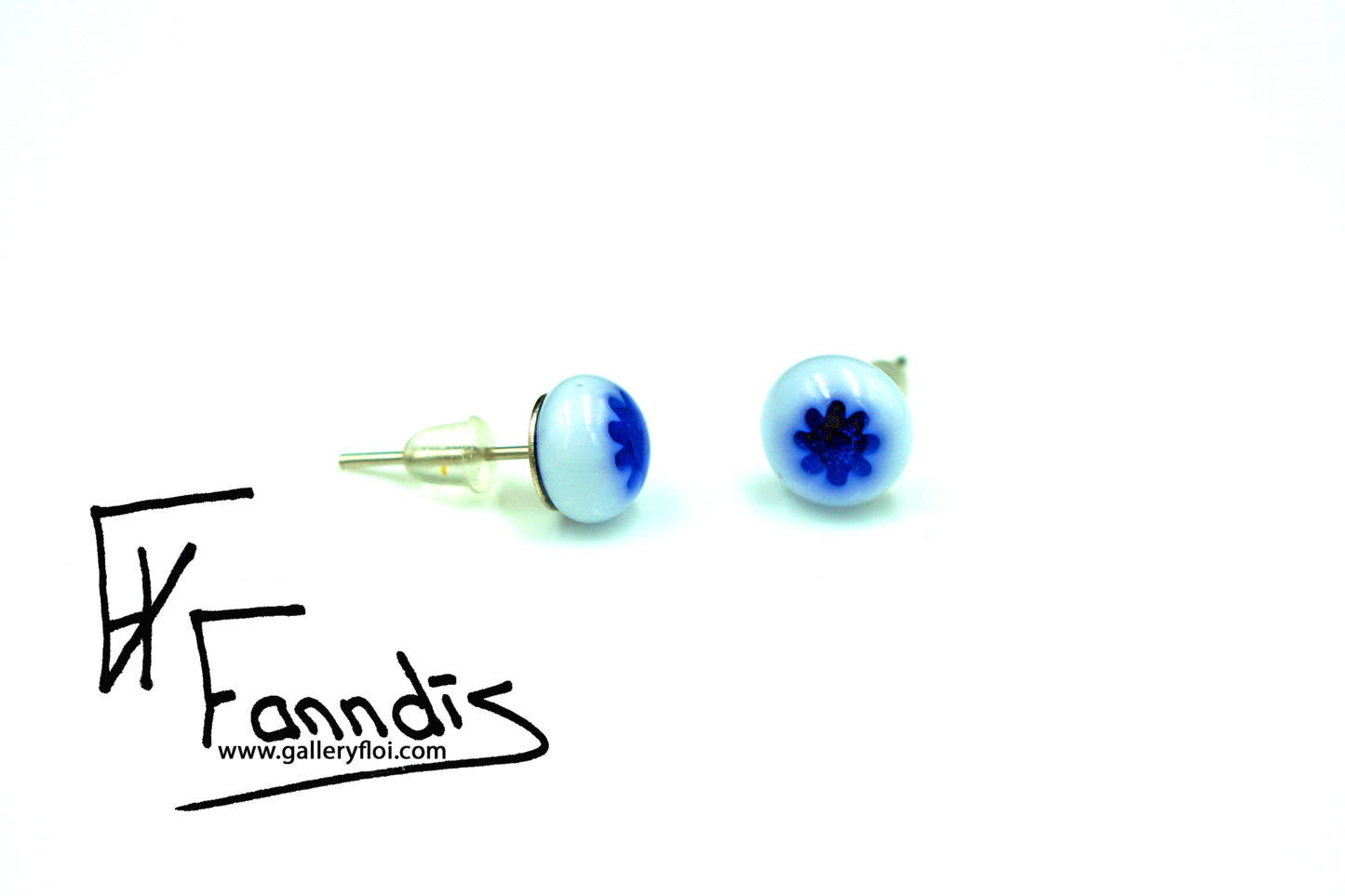 Einstök pinna eyrnalokkar blóm ákafur blár / Unique stud earrings flower intense blue