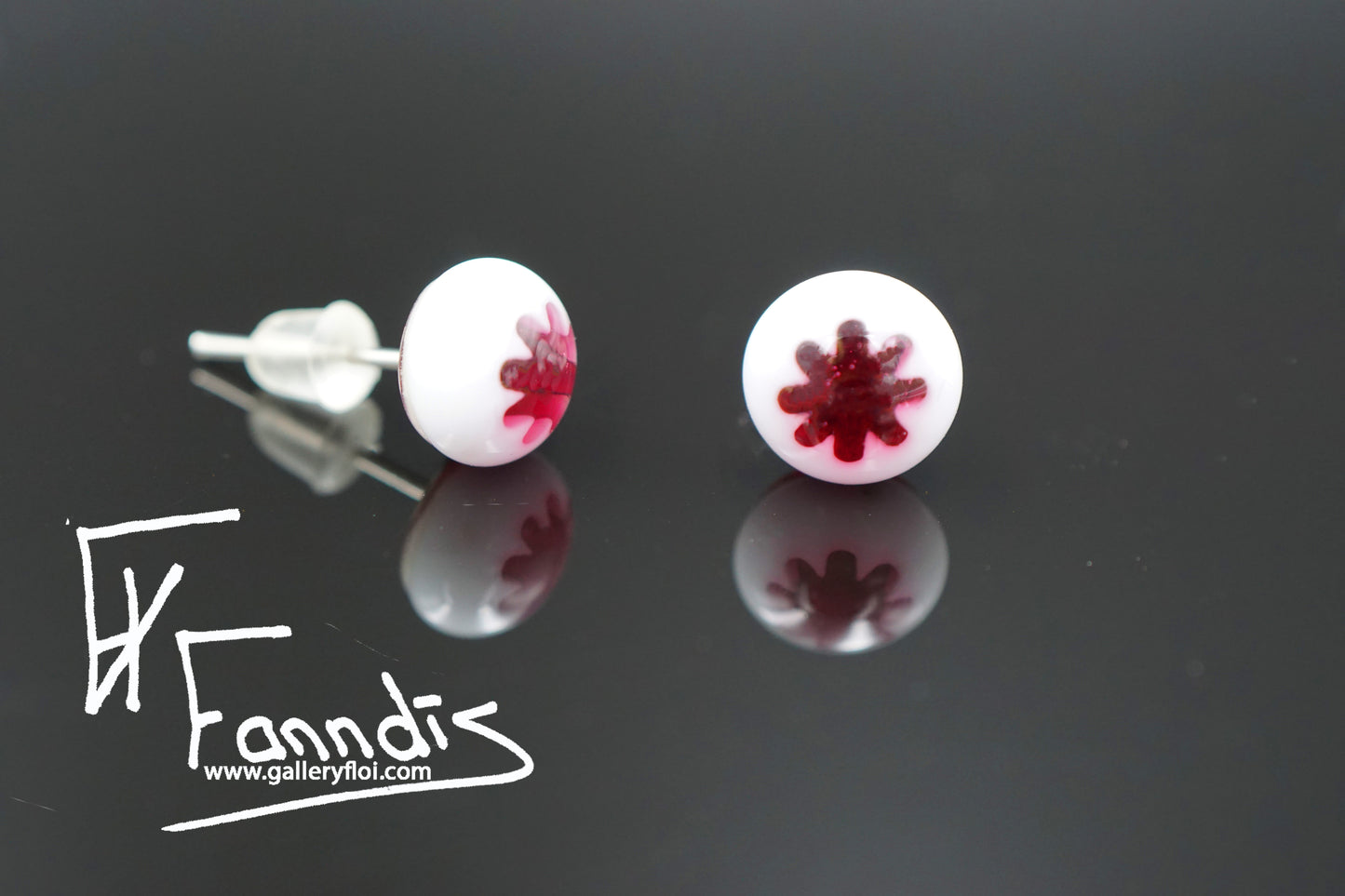 Einstök pinna eyrnalokkar blóm bleik dama / Unique stud earrings flower pink lady