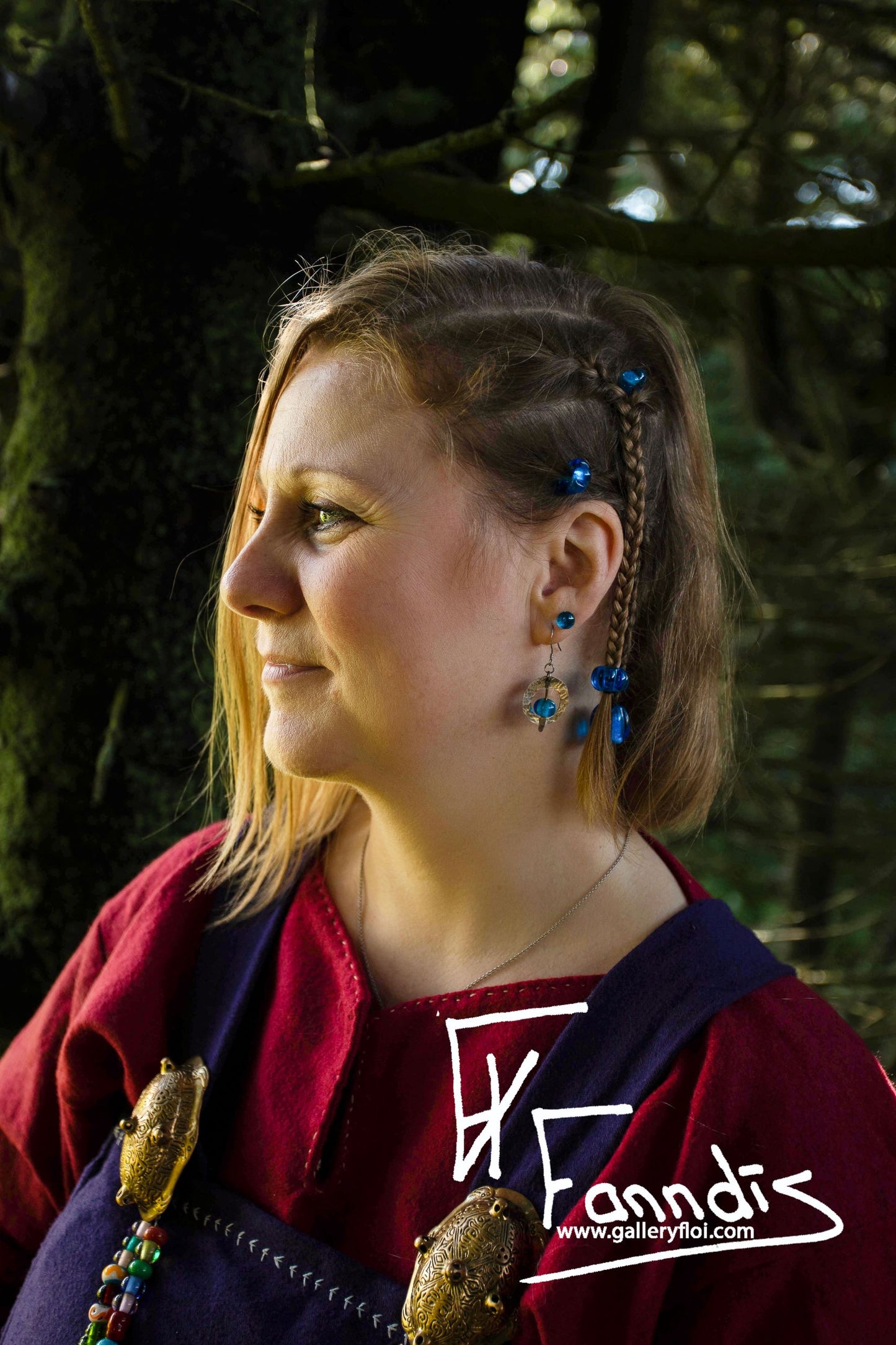 Víkinga glerperlu hárskraut rósa kvart/ Viking glass bead hair accessories Rose Quarts